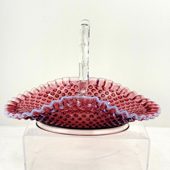 Fenton Plum Opalescent Hobnail Large 12.5" Oval Basket - Picture 2 of 16
